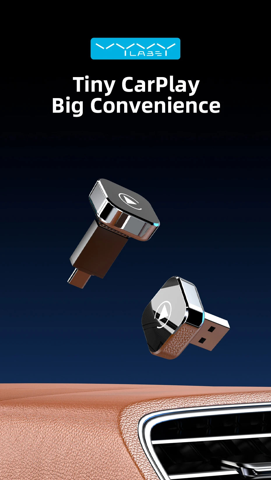 Adaptador Inalámbrico CarPlay 2 en 1, Plug-and-Play para iPhone 6 y Android 11 o superiores, Adaptador para Auto con Puerto USB/USB-C, Accesorio para Auto