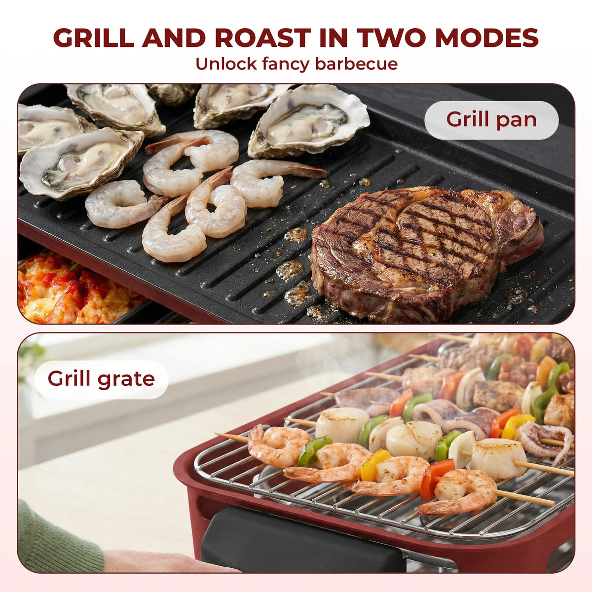 Parrilla eléctrica, parrilla eléctrica sin humo, revestimiento antiadherente, placa/parrilla/bandeja extraíble, adecuada para fiestas familiares y en el comedor de residencia y barbacoas