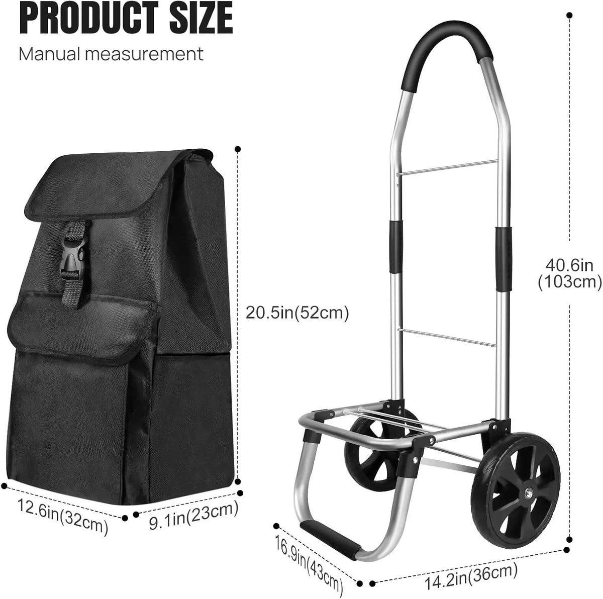 Carrito de Compras Plegable Ligero y Grande con Bolsa Impermeable, 2 Ruedas, Gran Capacidad de 40L, Marco de Aluminio Desmontable y Resistente, Carrito de Supermercado Silencioso para Subir Escaleras