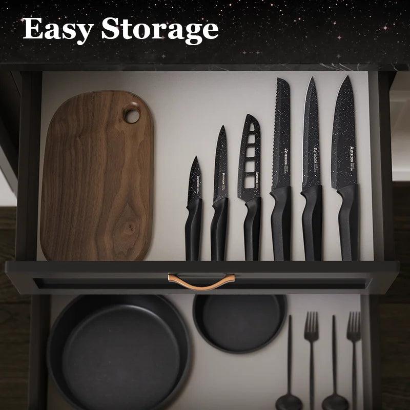 Juego de cuchillos Astercook de 6 uds., juegos de cuchillos de cocina estrella con protectores de cuchillas, apto para lavavajillas, acero inoxidable alemán con alto contenido de carbono