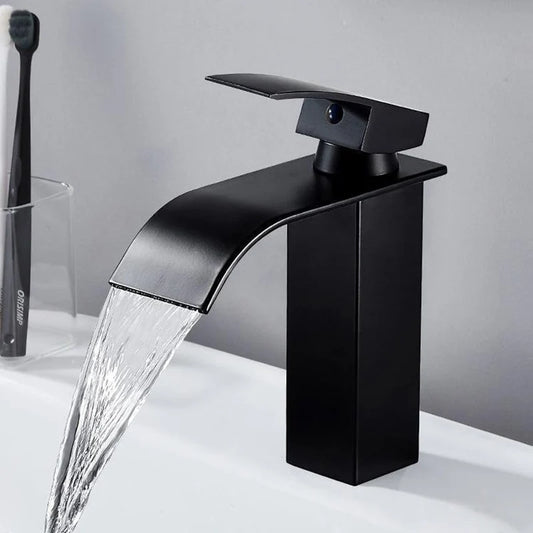 Lavabo cascada para el hogar, grifo alto y bajo de acero inoxidable, lavabo negro para inodoro frío y caliente, Baño