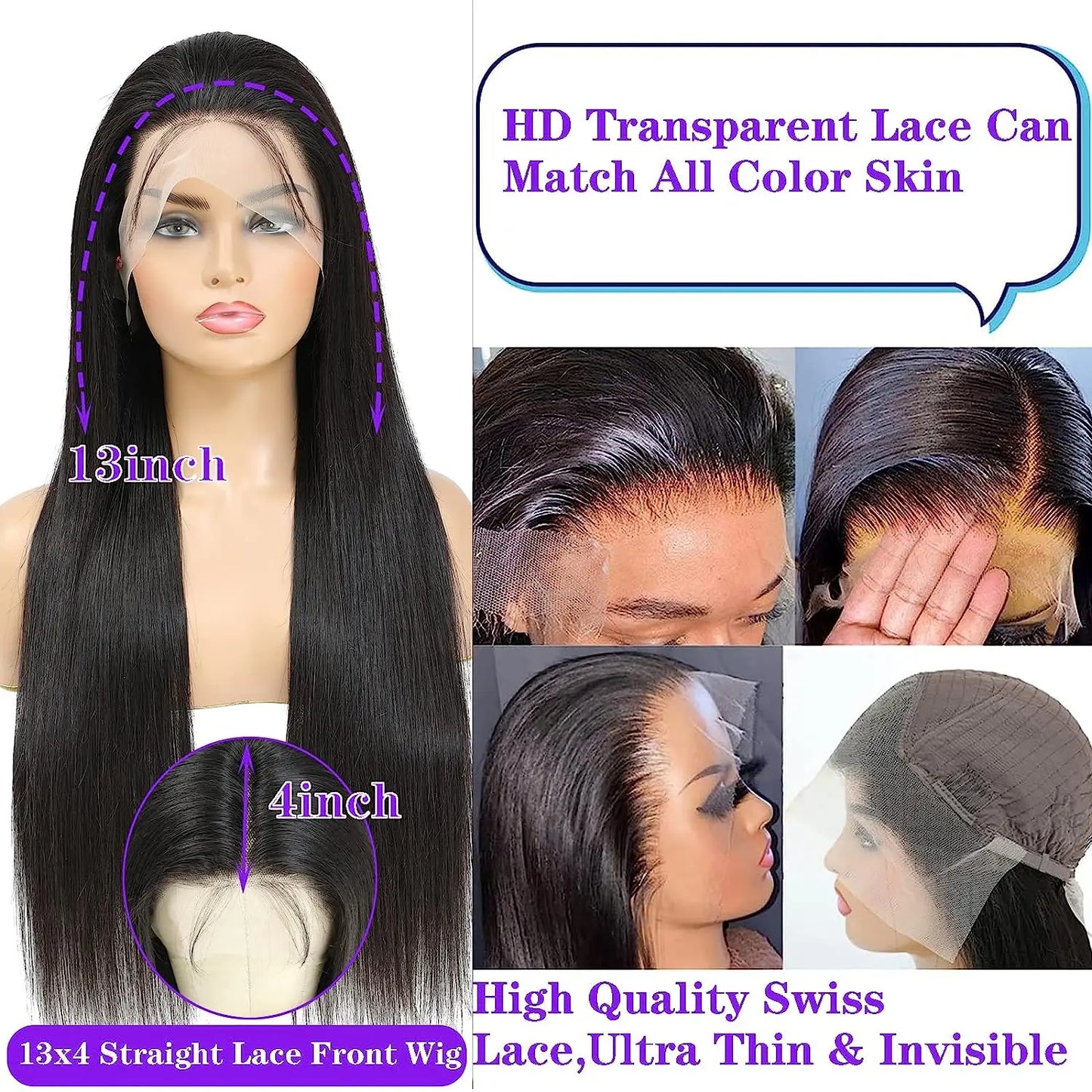 Peluca Frontal de encaje HD de 220 de densidad, pelucas de cabello humano liso de hueso, peluca de pelo de bebé suave Frontal transparente HD 13x4 13x6 pulgadas