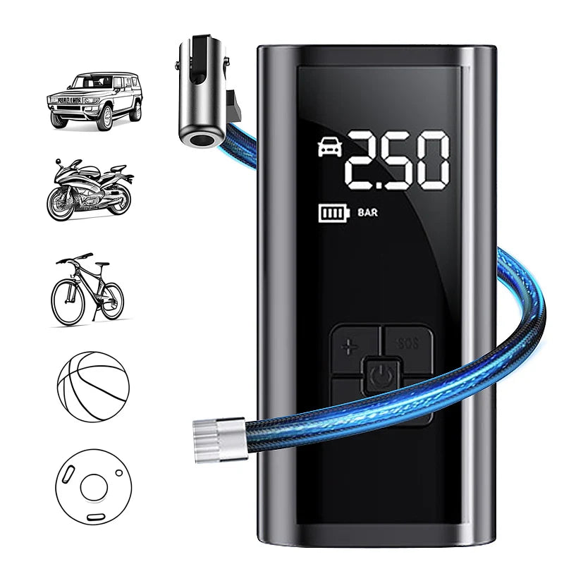 Compresor de aire inalámbrico portátil de 150PSI, inflador de neumáticos para coche, motocicleta, bicicleta con luz LED, bomba de aire eléctrica