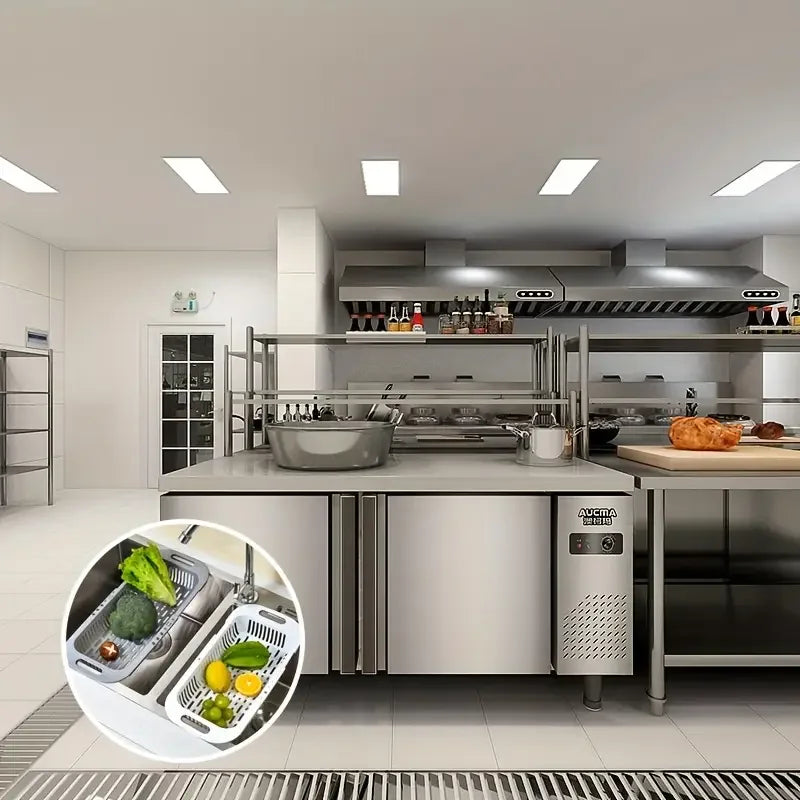 Estante de almacenamiento de cocina, estante para esponja y jabón, escurridor de verduras ajustable, estante para fregadero, herramientas de cocina multifuncionales retráctiles