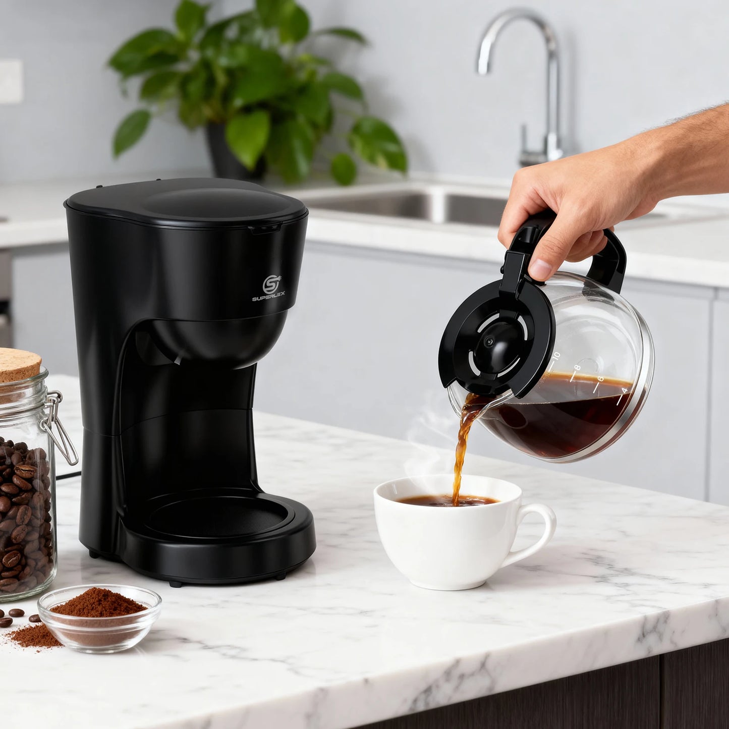Cafetera Eléctrica de Goteo SUPERLEX de 1.25L, 600W, Estilo Americano, con Ventana de Nivel de Agua y Filtro Reutilizable