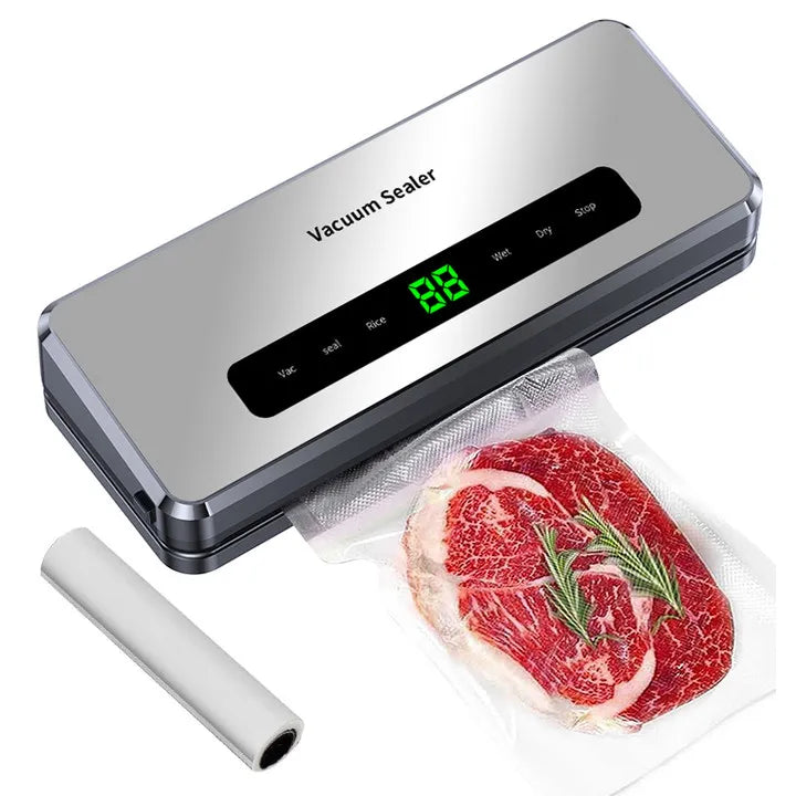 Sellador al vacío eléctrico, cortador incorporado, sello de almacenamiento de alimentos para cocina, botón táctil, tiras de embalaje de sellado de alimentos secos/húmedos, bolsillo sellado