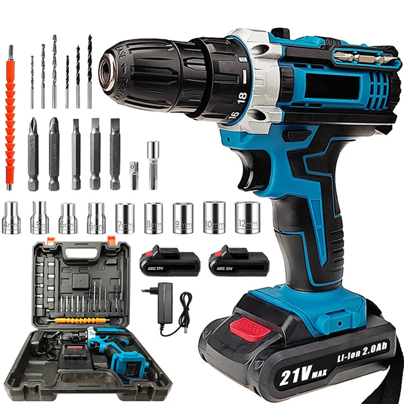 Taladro de impacto inalámbrico de 21V, destornillador eléctrico, taladro percutor eléctrico, Mini taladro manual inalámbrico, herramientas eléctricas con batería de iones de litio
