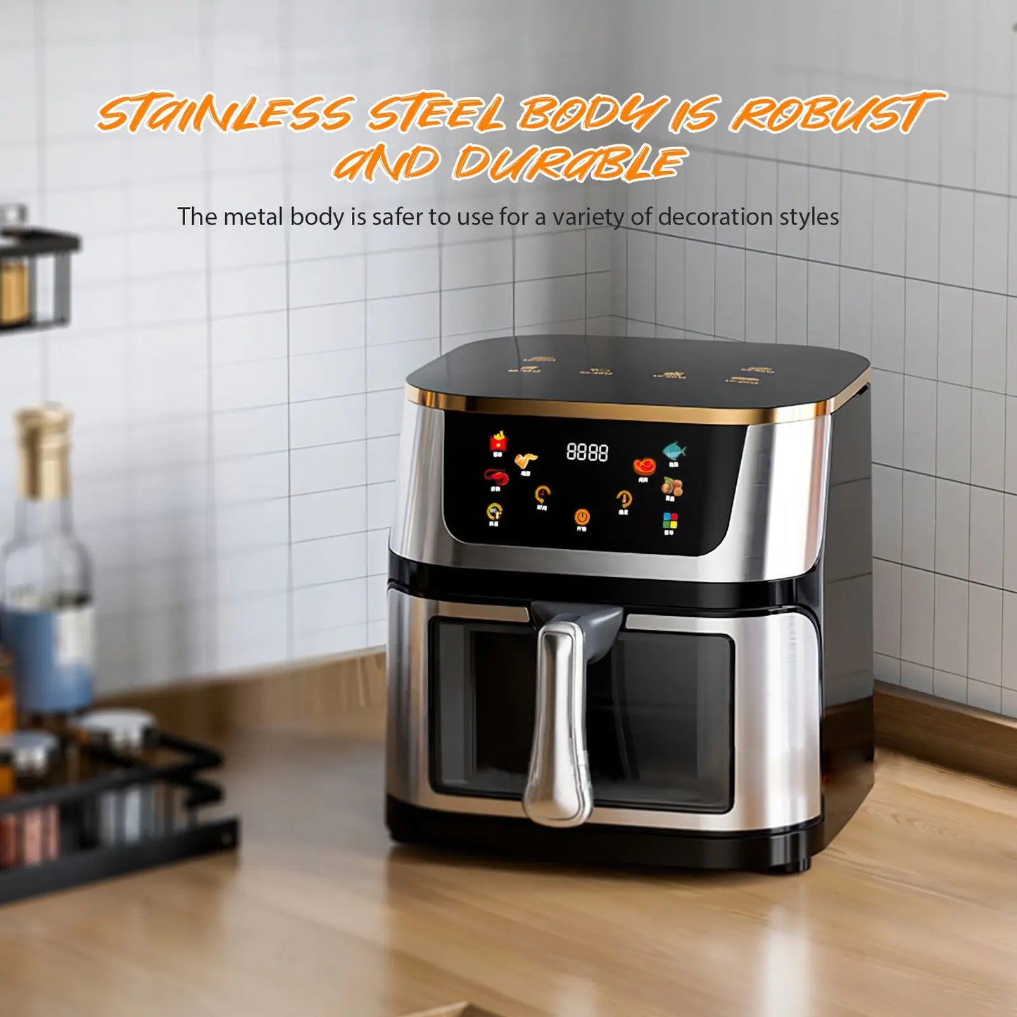 Freidora de aire de gran capacidad de 12L, horno tostador, pantalla táctil LED, accesorios de ventana visuales grandes incluidos, alta circulación de aire caliente