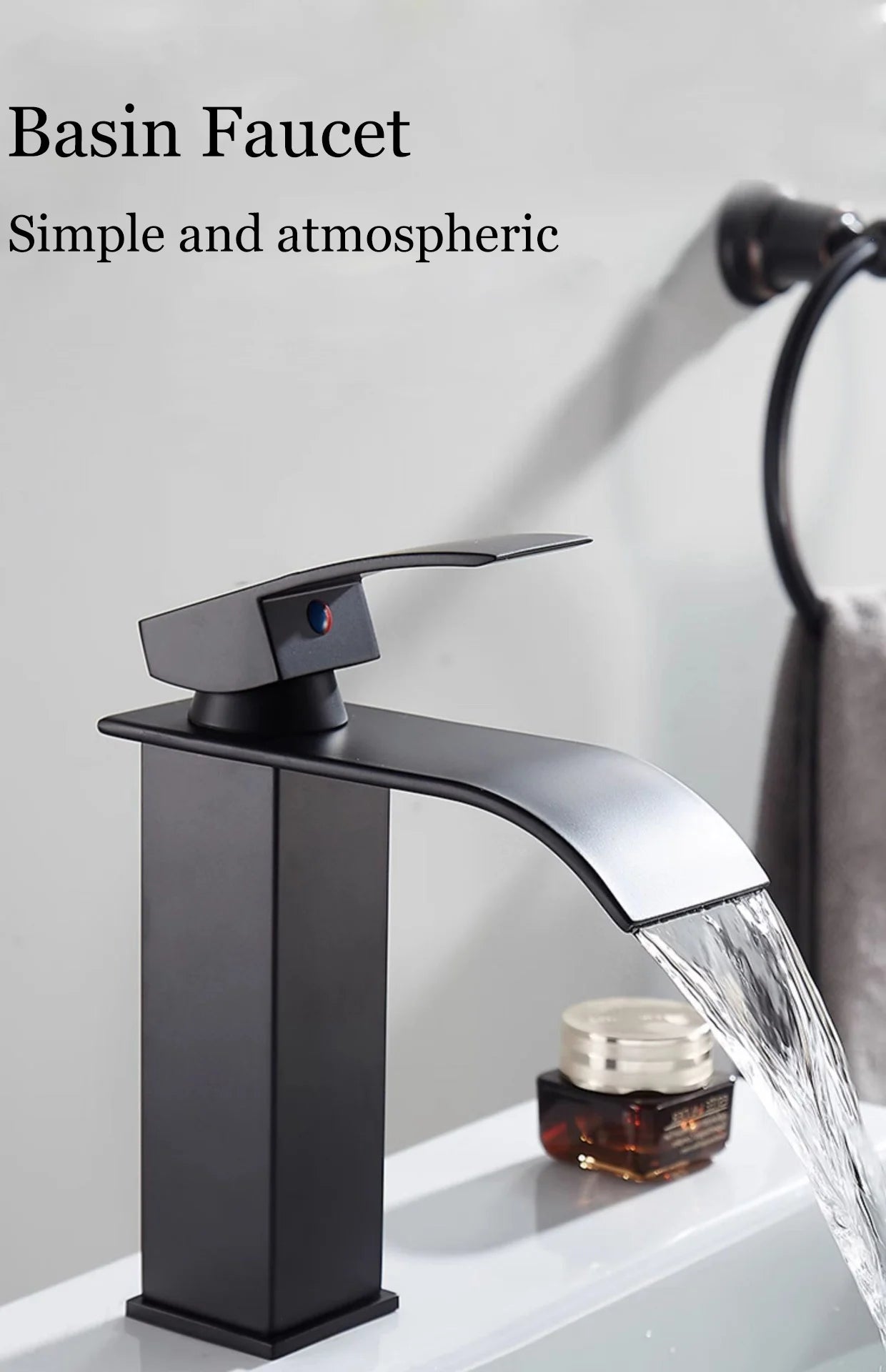 Lavabo cascada para el hogar, grifo alto y bajo de acero inoxidable, lavabo negro para inodoro frío y caliente, Baño