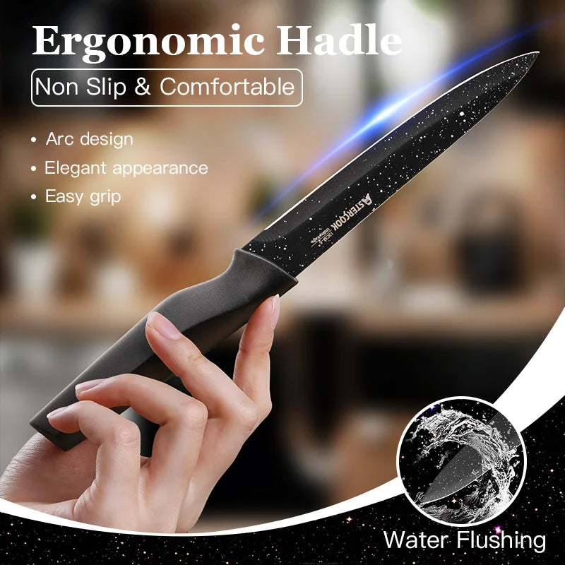 Juego de cuchillos Astercook de 6 uds., juegos de cuchillos de cocina estrella con protectores de cuchillas, apto para lavavajillas, acero inoxidable alemán con alto contenido de carbono