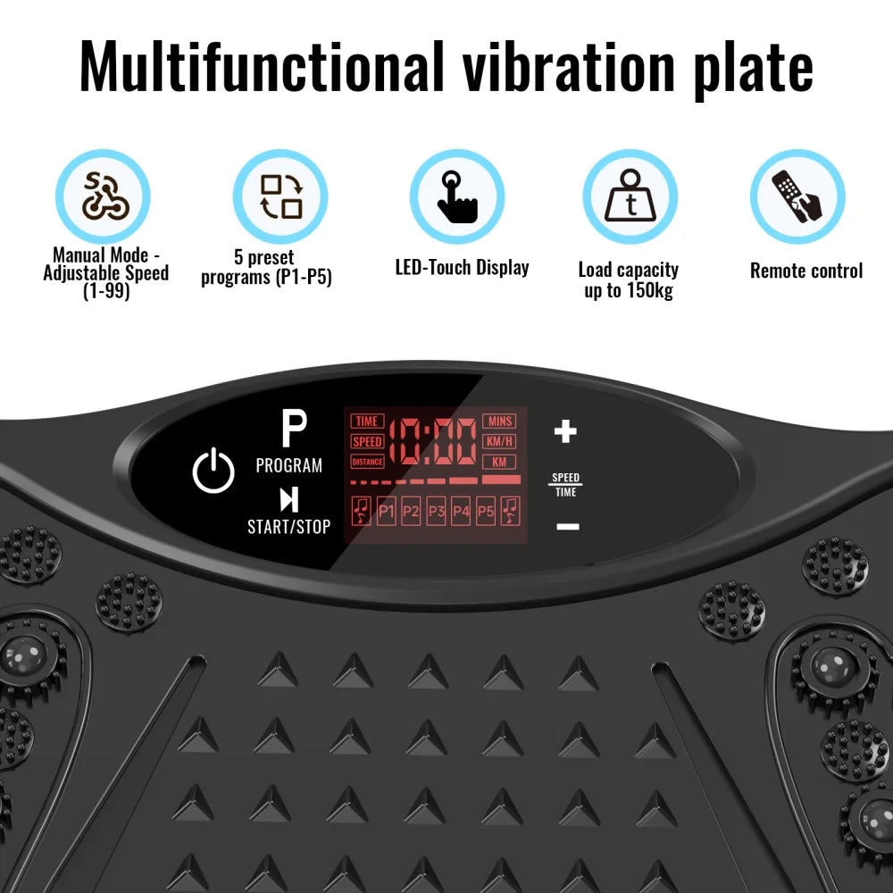 Plataforma Vibratoria de Ejercicio de 150W con Enchufe Europeo, 99 Velocidades, Capacidad de Carga de 150KG, Motor Ultra Silencioso con Control Remoto para Gimnasio en Casa