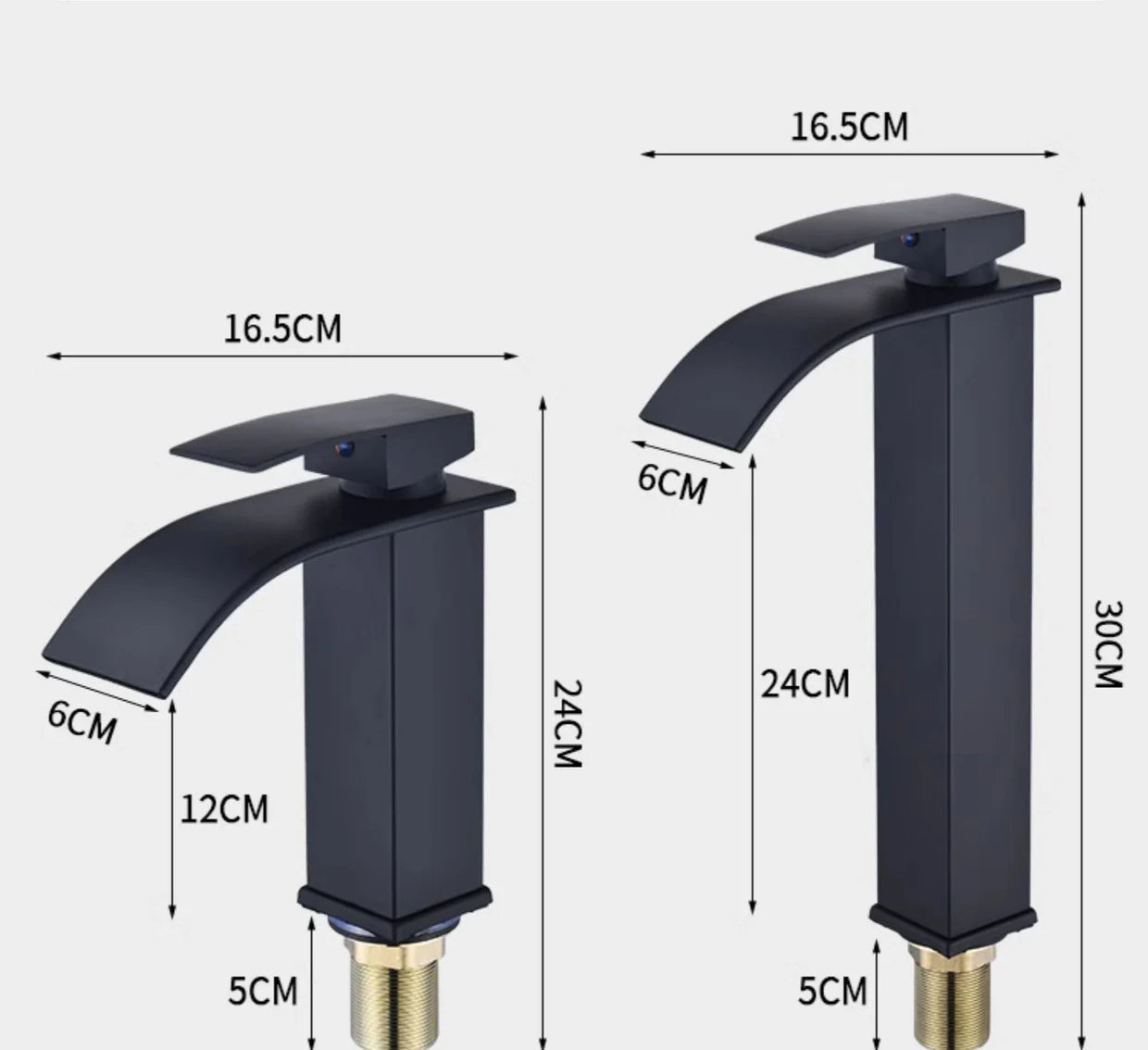 Lavabo cascada para el hogar, grifo alto y bajo de acero inoxidable, lavabo negro para inodoro frío y caliente, Baño