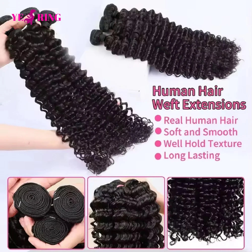 Extensiones de cabello humano de onda profunda 12A brasileño con extensiones de cabello crudo rizado virgen mechones 100% cabello humano entrega en 2-5 días