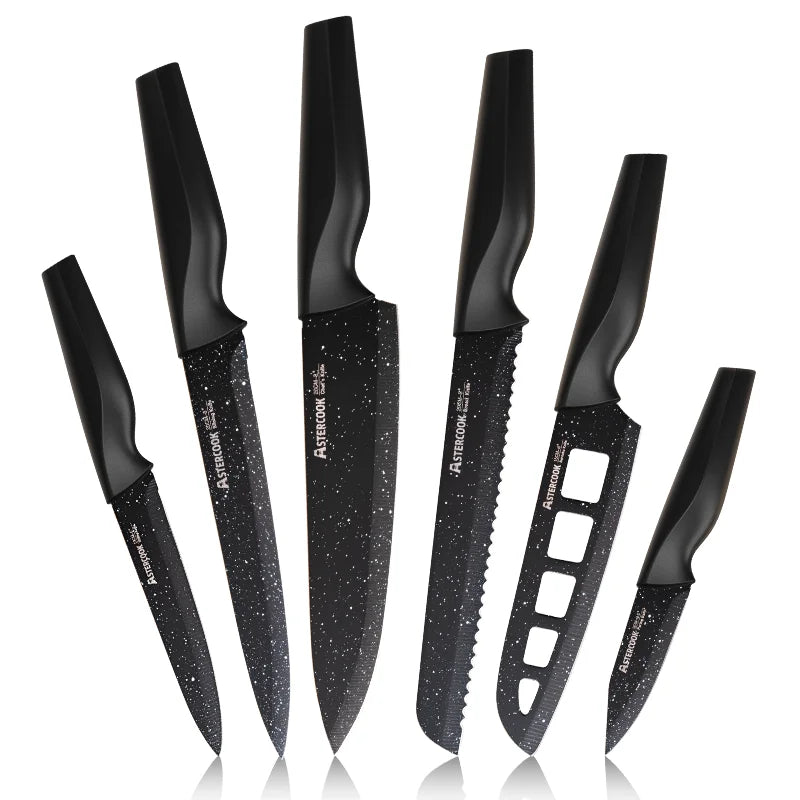 Juego de cuchillos Astercook de 6 uds., juegos de cuchillos de cocina estrella con protectores de cuchillas, apto para lavavajillas, acero inoxidable alemán con alto contenido de carbono