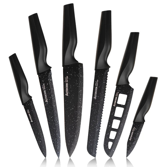 Juego de cuchillos Astercook de 6 uds., juegos de cuchillos de cocina estrella con protectores de cuchillas, apto para lavavajillas, acero inoxidable alemán con alto contenido de carbono