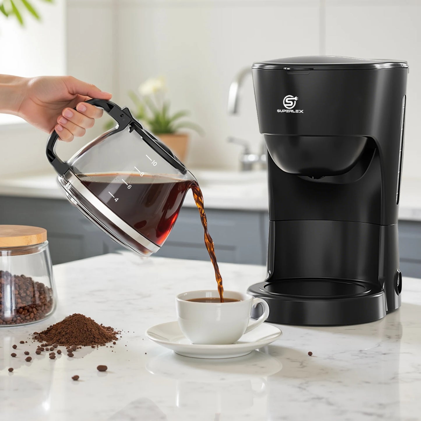 Cafetera Eléctrica de Goteo SUPERLEX de 1.25L, 600W, Estilo Americano, con Ventana de Nivel de Agua y Filtro Reutilizable