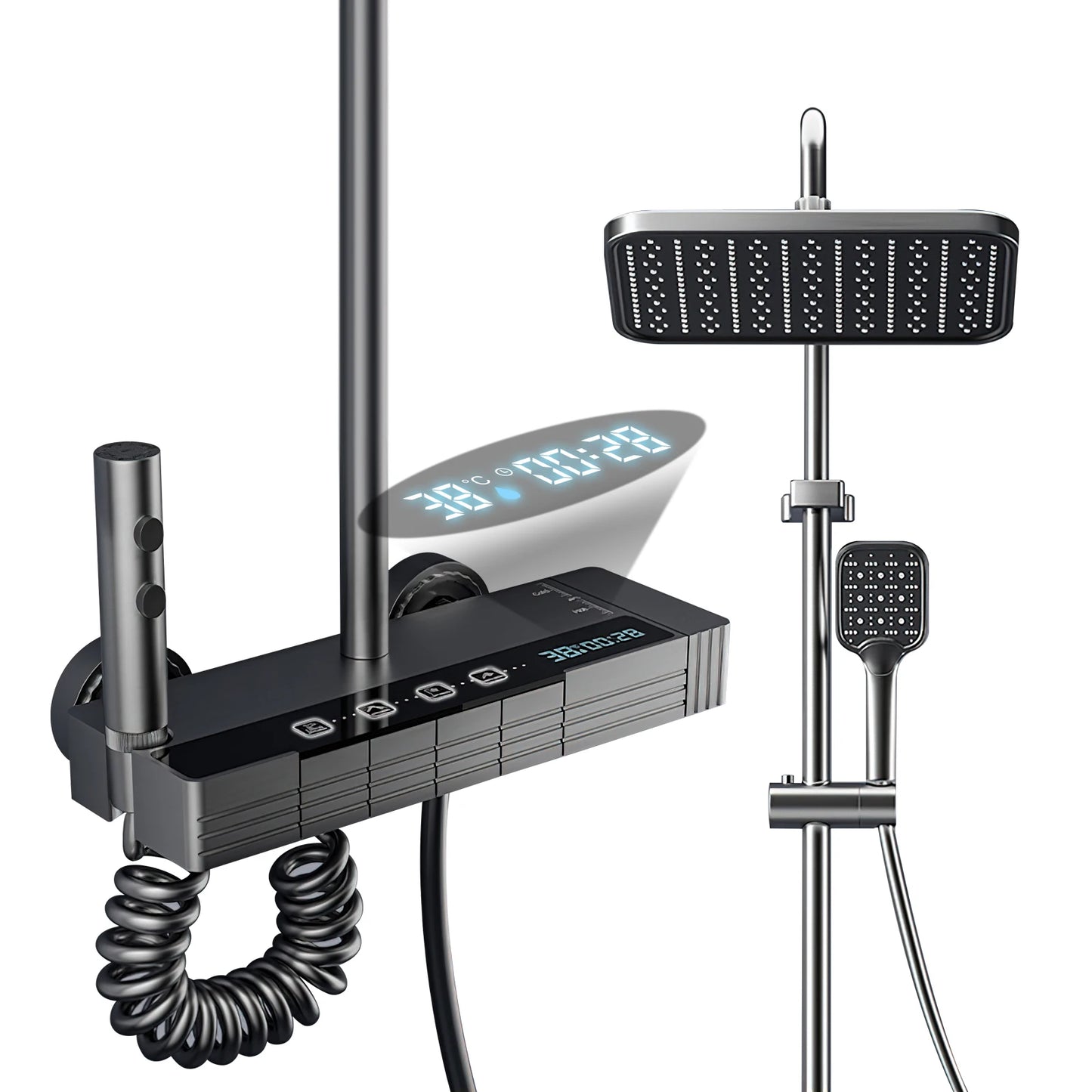 Juego de grifería de ducha de baño con teclas de Piano grises, múltiples modos de pulverización de agua, sistema de ducha con función de 4 tipos de pantalla Digital