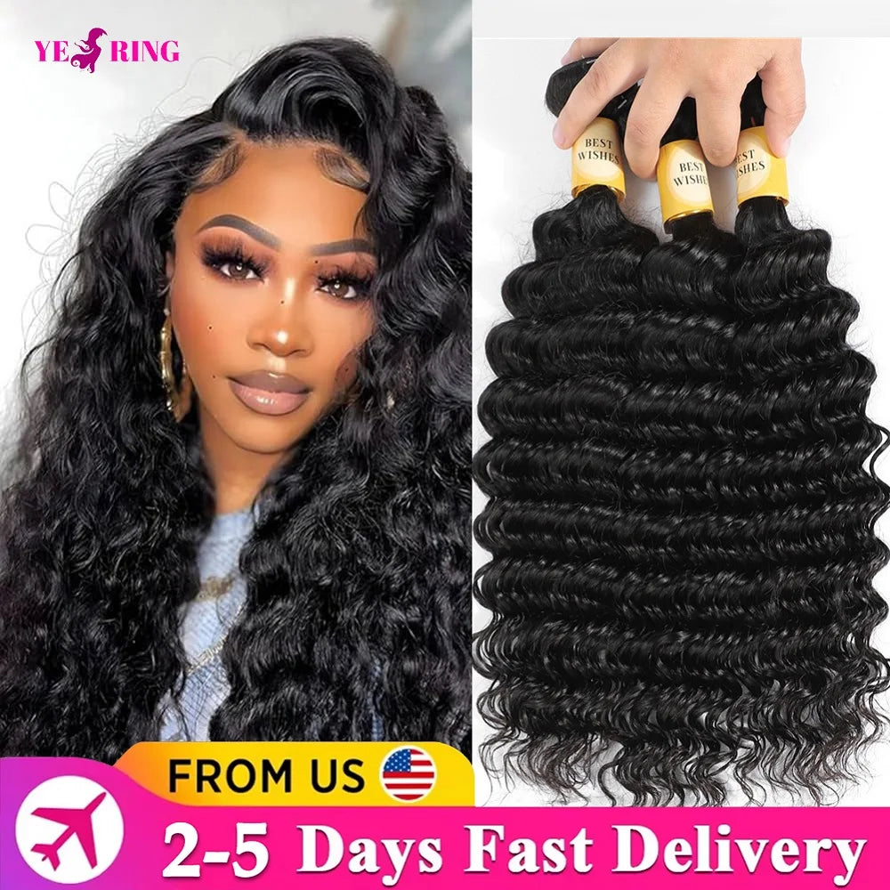 Extensiones de cabello humano de onda profunda 12A brasileño con extensiones de cabello crudo rizado virgen mechones 100% cabello humano entrega en 2-5 días
