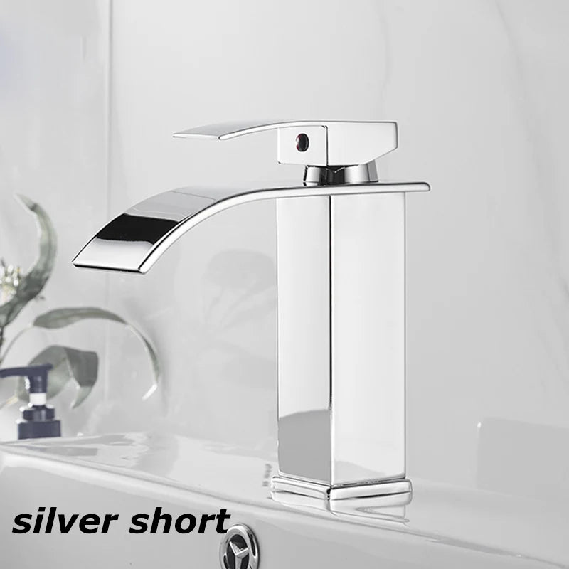 Lavabo cascada para el hogar, grifo alto y bajo de acero inoxidable, lavabo negro para inodoro frío y caliente, Baño