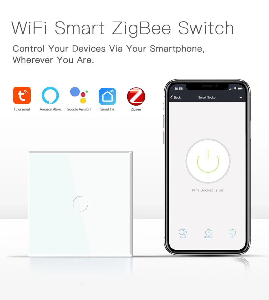 Interruptores BSEED Zigbee, interruptor de luz inteligente de 1/2/3 entradas, enchufes de pared normales de la UE, interruptores táctiles multicontrol, aplicación Tuya Smart Life Alexa