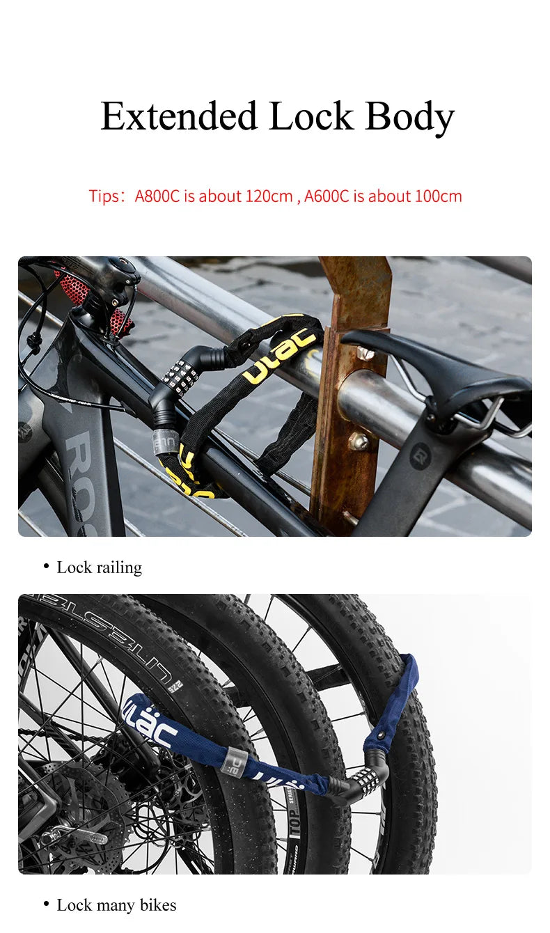 ULAC-Cerrojo de contraseña para bicicleta o motocicleta, cerradura portátil y ultraligera con bloqueo antirrobo y cadena, incluye accesorios de seguridad estables para ciclismo de carretera MTB