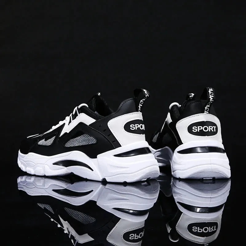 2025 New Men's Spring Autumn Breathable Mesh Hand-painted Thick Sole Shock Absorption Dad Shoes All-match Trendy Sneakers