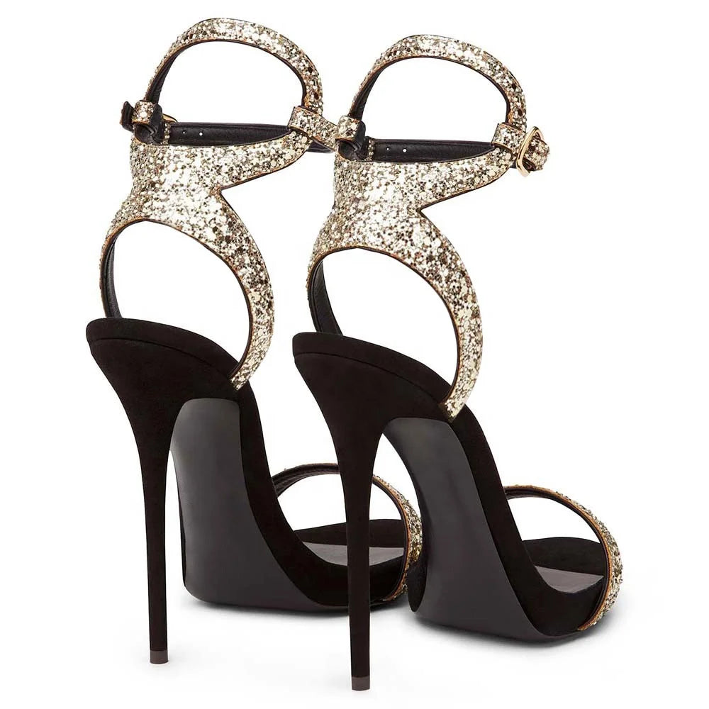 China Latest Fashion Design Women Stiletto Shoes Factory Wholesale Summer Glitter High Heel Sandals