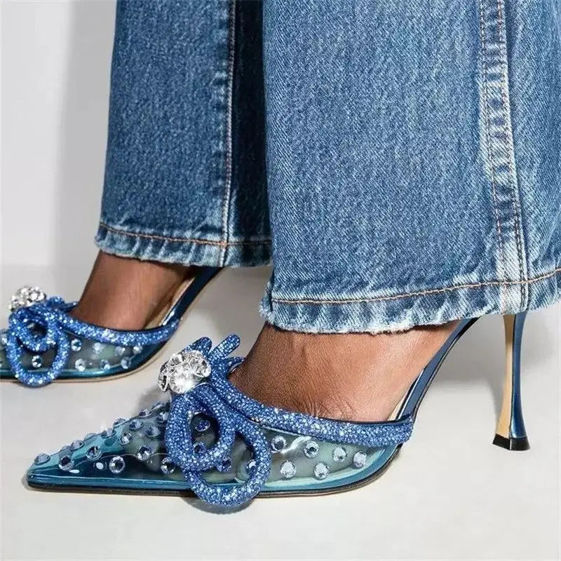 8CM/11CM Bling Rhinestone Studded Pumps Luxury Female Clear Shoes Women Heels for Ladies