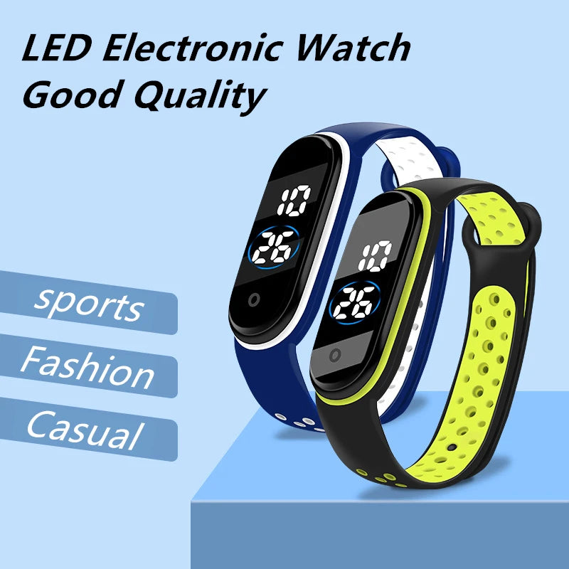 Reloj deportivo resistente al agua para niños, reloj Digital LED con pantalla táctil inteligente, correa de silicona de dos tonos, reloj para hombres y mujeres, reloj para estudiantes