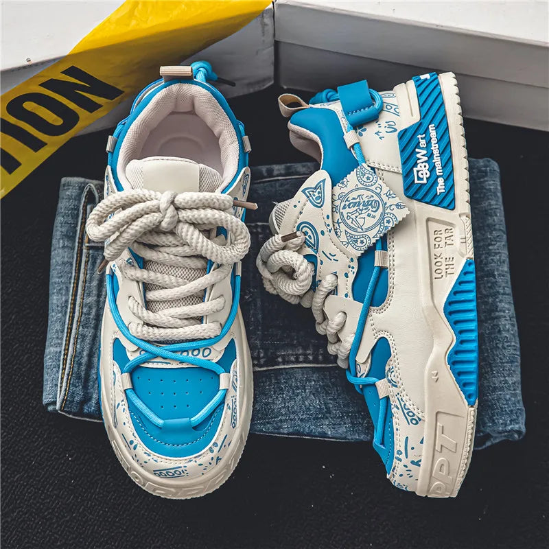 Custom Logo Outdoor Fashion Graffiti Pu Leather Casual Sport Shoes Men's Skate Board Leisure Sneakers for Men Running Sports