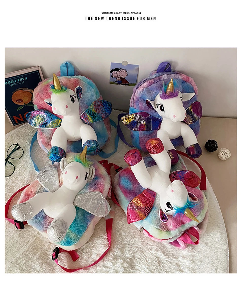 Mochila escolar de dibujos animados de unicornios para niñas, morral 3D de piel de viaje, bonito, regalo para niños
