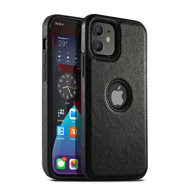 Funda para teléfono móvil, fundas para teléfonos móviles de cuero PU de alta calidad para iPhone 11, 12, 13, 14, 15 Pro Max X XR, funda negra de lujo para negocios
