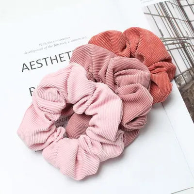 Cordón Scrunchie Otoño Invierno pana tela sólida Scrunchies conjunto bandas elásticas para el cabello moda Cola de Caballo lazo para el cabello cuerda sombreros 3PK