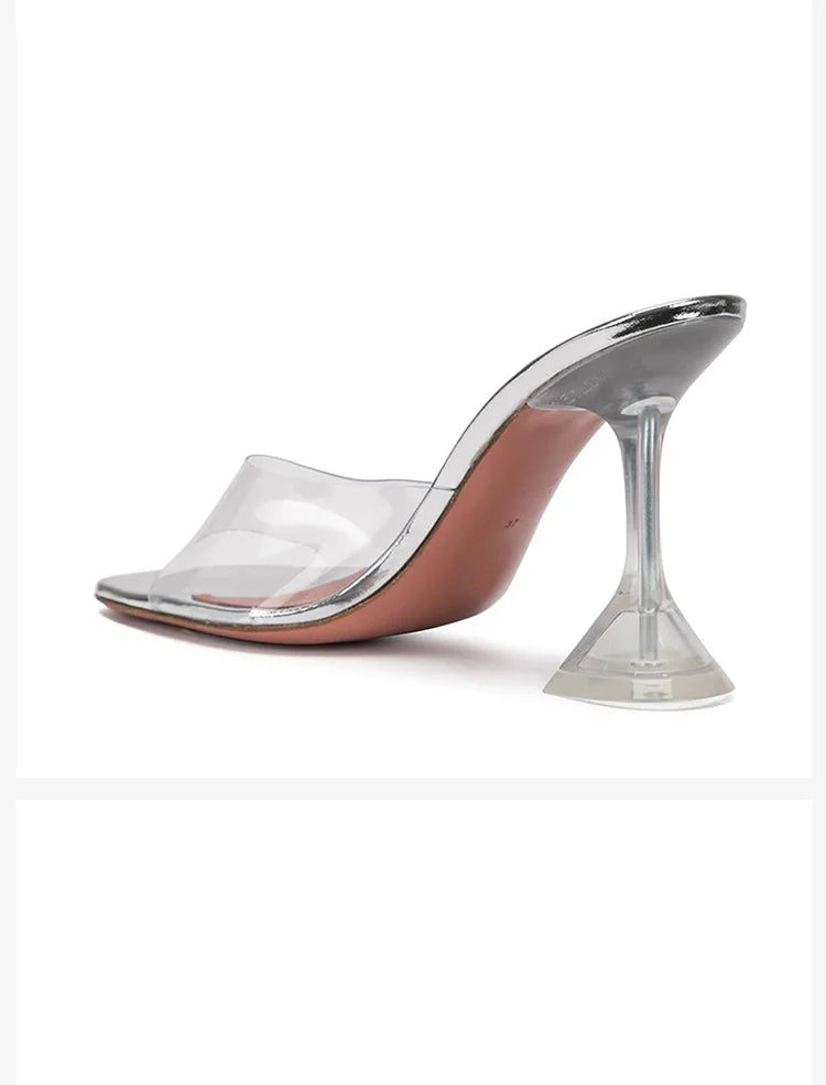 Zapatillas de tacón de aguja para mujer, sandalias transparentes con punta abierta, de cristal, 2021