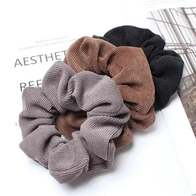 Cordón Scrunchie Otoño Invierno pana tela sólida Scrunchies conjunto bandas elásticas para el cabello moda Cola de Caballo lazo para el cabello cuerda sombreros 3PK
