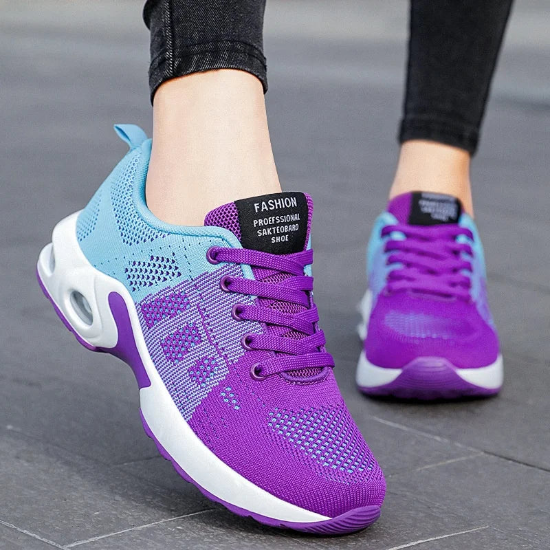 Cheap Fly Woven Breathable Walking Style Shoes Cushioning Trendy Sneakers for Women