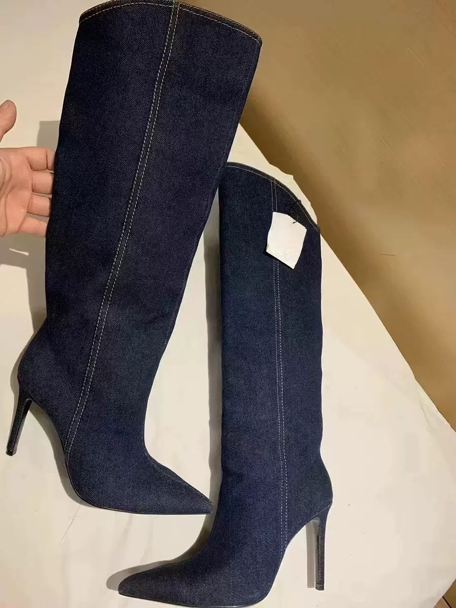 Denim Blue Jeans New Style Botas De Dama Winter and Fall Shoes Knee High Women's Boots