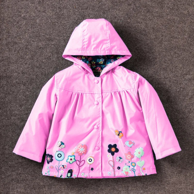 Chaqueta impermeable de flores para niñas, abrigo rompevientos con capucha, impermeable informal, ropa para niños de 2 a 6 años, otoño