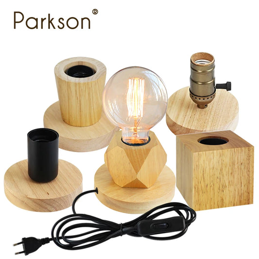 Lámpara de mesa de madera moderna Retro E27, luz decorativa para escritorio, lámparas de arte interior, decoración para sala de estar, dormitorio, mesita de noche, Base de luces para Bar, enchufe europeo