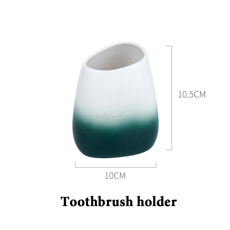 Juegos de accesorios de baño de cerámica, dispensador de loción gradiente, botella de bomba, soporte para cepillo de dientes, taza de enjuague bucal, jabón, herramientas de lavado de platos