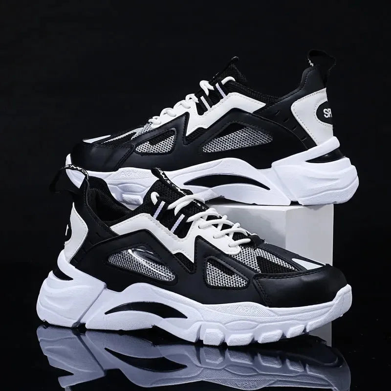 2025 New Men's Spring Autumn Breathable Mesh Hand-painted Thick Sole Shock Absorption Dad Shoes All-match Trendy Sneakers