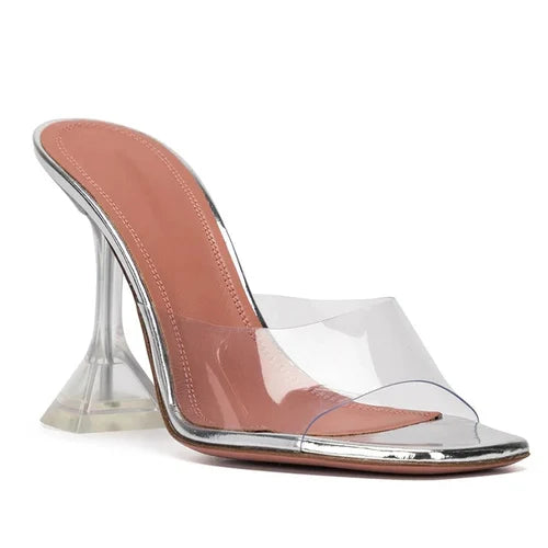 Zapatillas de tacón de aguja para mujer, sandalias transparentes con punta abierta, de cristal, 2021
