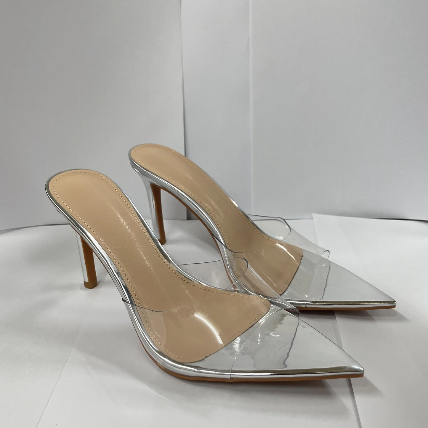 Sexy Closed Pointed Toe Transparente Sandalias Alto Tacon Stiletto Rhinestone Slingback Zapatos Sandals Outdoor Women Slippers