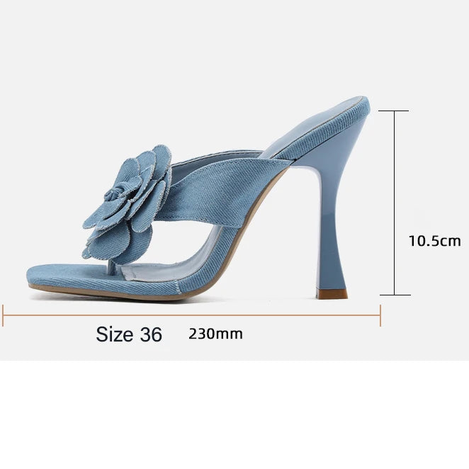 2026 European and American New Simple All-match Denim Flower Clip Toe Elegant High Heel Sandals Hot Selling