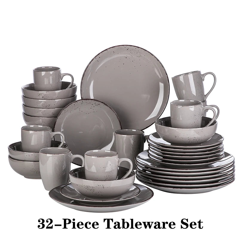Vajilla de cerámica de gres, conjunto de taza, plato de cena, plato de postre y cuenco de 800 ml, modelo Vancasso VC-NAVIA-2-SLX123, color gris, desde 16, 32 y 48 piezas