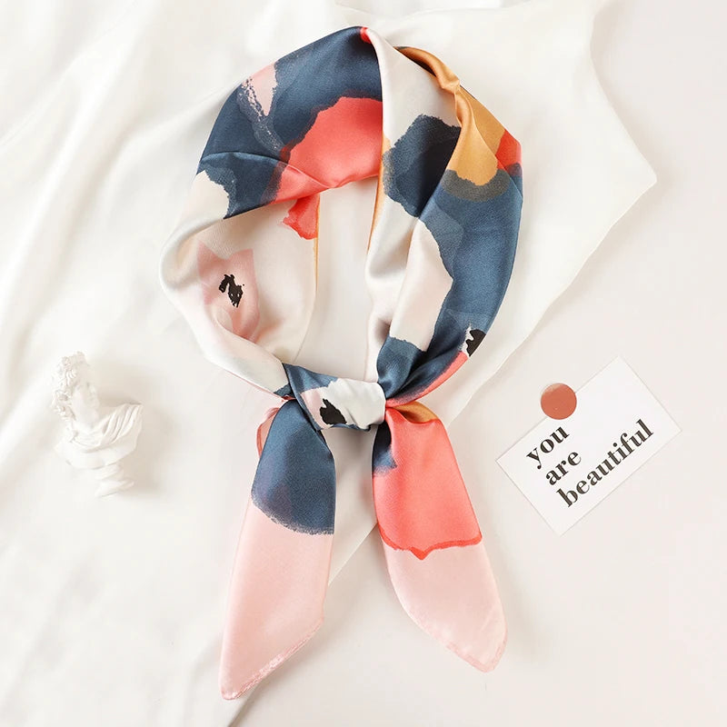 Bufanda cuadrada de seda a cuadros para mujer, banda de satén para el pelo, suave para el trabajo, Hijab, Foulard para la cabeza, 2021
