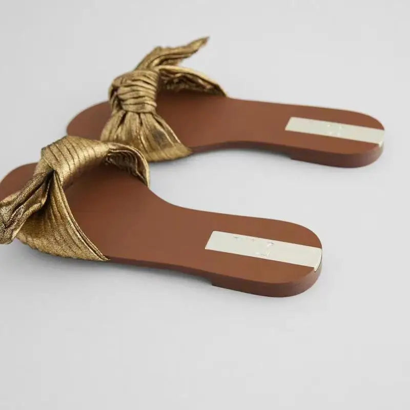 Sandali Donna Femme Gold Bow  Upper Slides Style Flat Women's Sandals for Ladies 2022