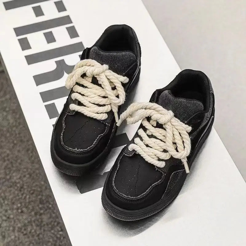 Design Dreadlock Lace-Up Sneakers Men's New Trendy All-Match Casual Thick-Soled Anti-Slip Height-Increasing Small Shoes