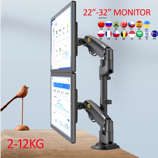 Soporte de Escritorio para Dos Monitores NB H180 de 17'-27' y 22'-32', Brazo con Resorte de Gas, Movimiento Completo, para TV LCD, 2-9kg, 2-12kg, Abrazadera de Doble Brazo