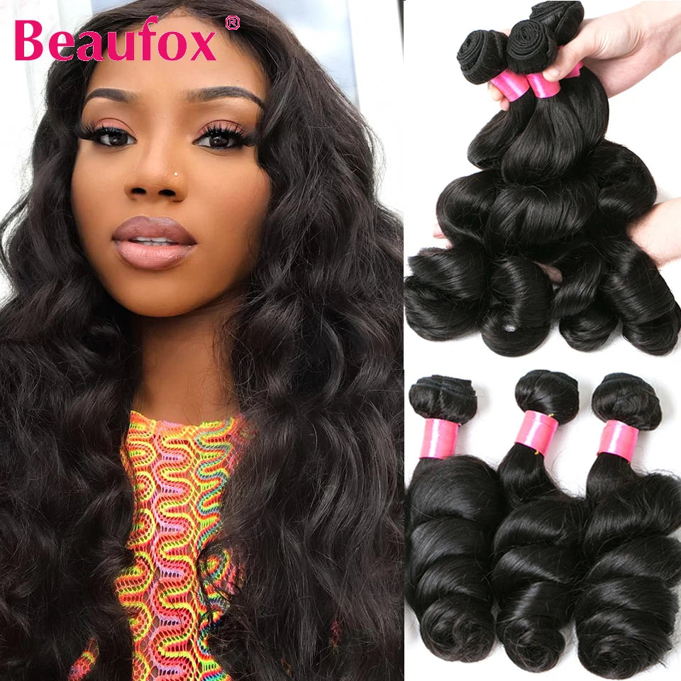   Beaufox-extensiones de cabello humano ondulado suelto, extensiones de pelo ondulado peruano sin procesar, cabello humano ondulado suelto, 1/3/4 mechones, ofertas de trama